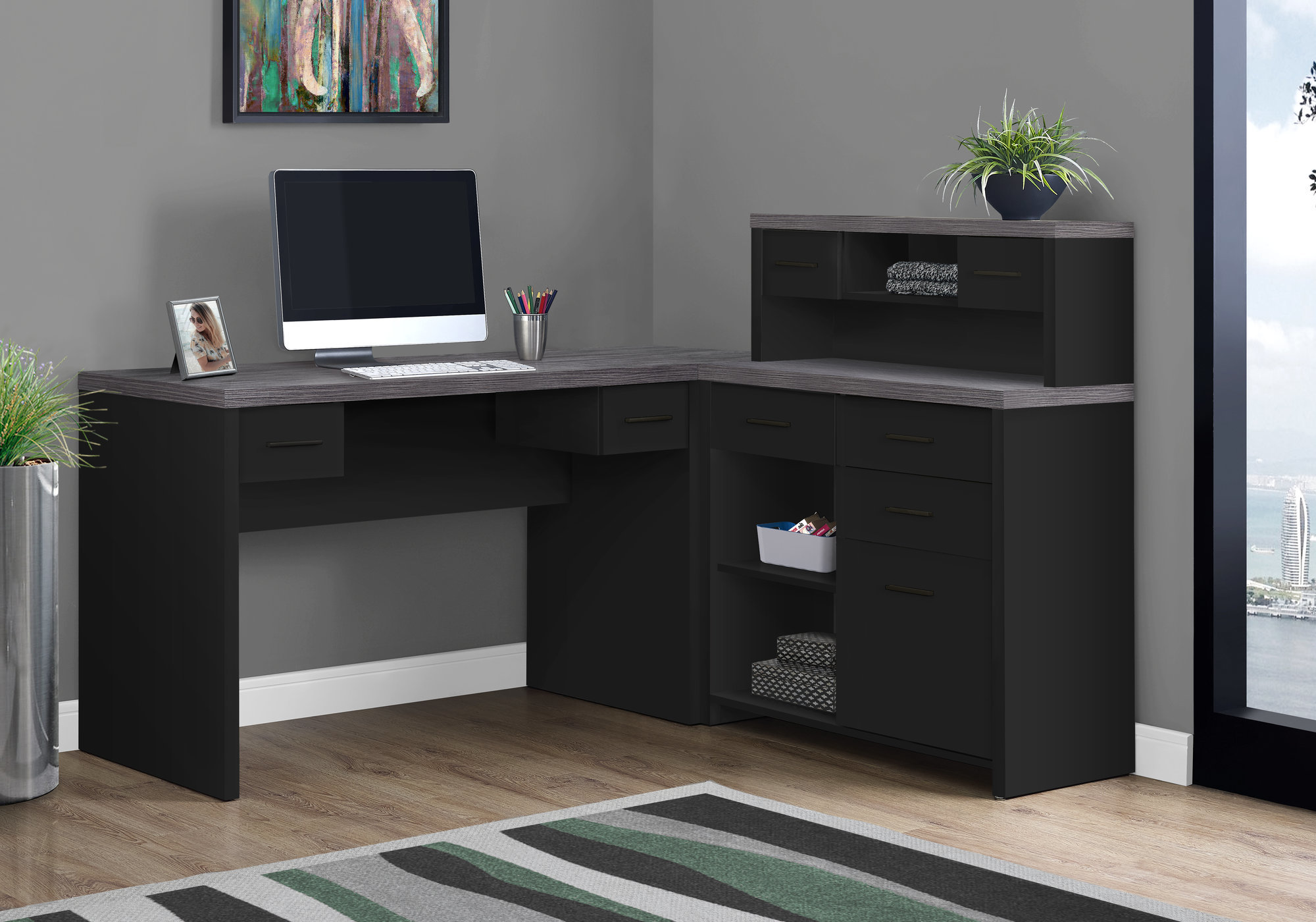 L shaped desk with drawers black discount